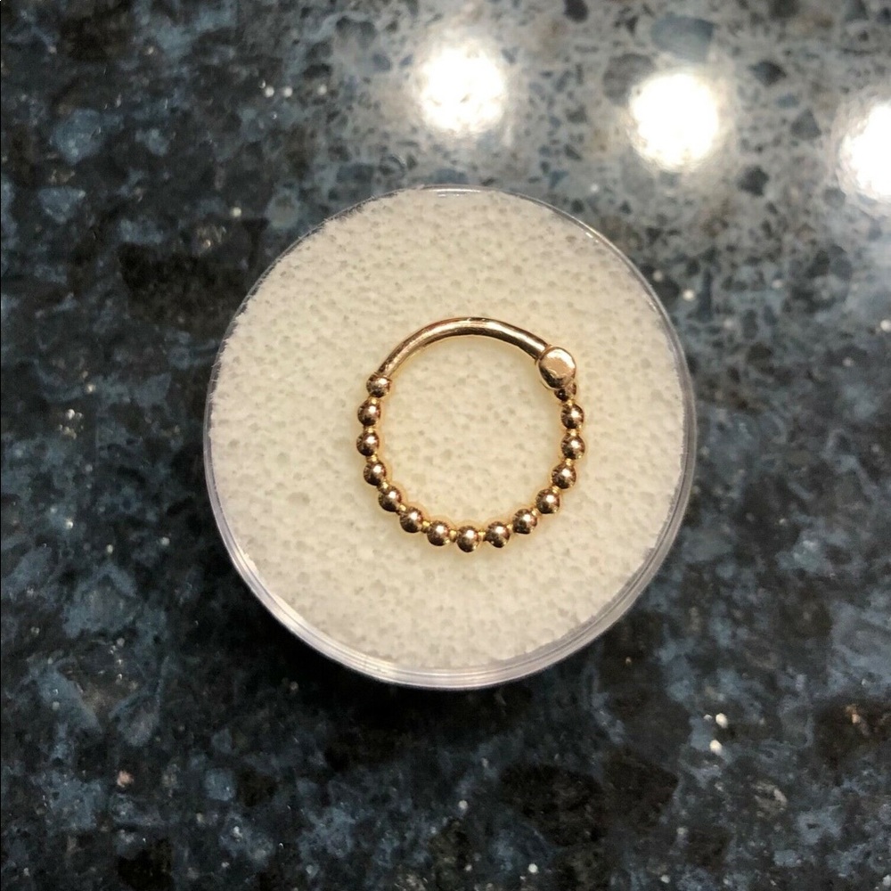 14kt Solid Yellow GOLD 16g Beaded Beads Balls Ring CLICKER 10mm NWOT